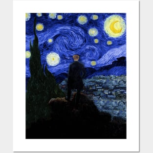 Wanderer under the starry night Posters and Art